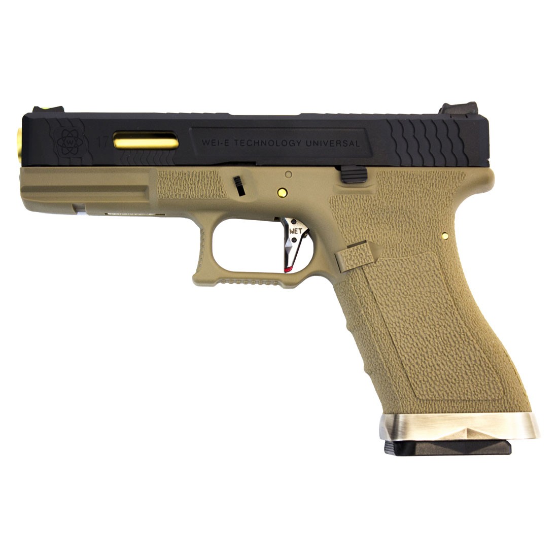 WE Force Glock 17 (Black Slide/Gold Barrel) FDE GBB Pistol